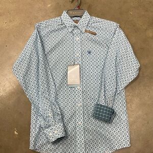 Ariat Men's White and Blue Geometric Shirt